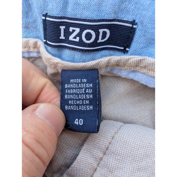 Izod Mens Chambray Shorts Sz 40W Cream Classic Preppy Golf Tennis classic - Picture 7 of 8